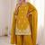 Yellow silk blend embroidered free size suit