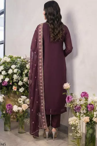 Purple georgette embroidered with multi thread and sequins work along with khatli work free size suit