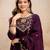 Wine silk blend embroidered   sequins free size suit