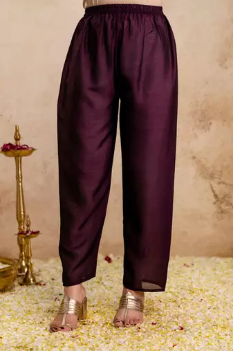 Wine silk blend embroidered   sequins free size suit