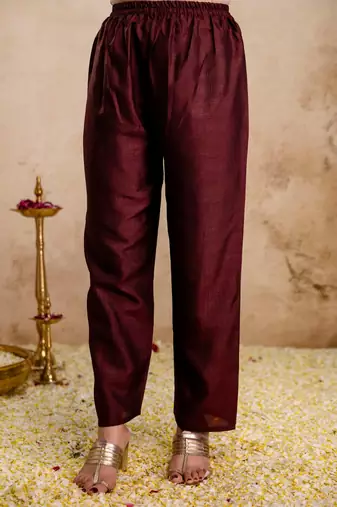 Coffee silk blend embroidered   sequins free size suit