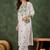 White silk blend thraed embroidered free size suit