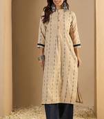 Cream blended cotton ethnic motifs free size suit