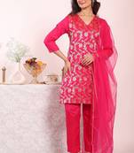 Rani pink silk blend woven design free size suit