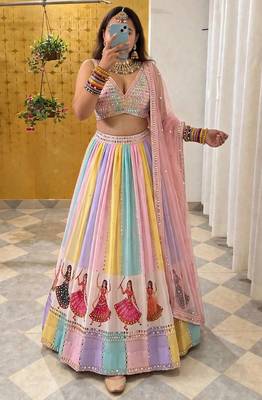 Printed Georgette Fabric Lehenga Choli Set For women's 1