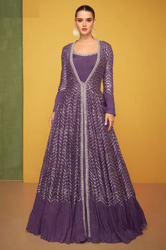 Purple silk blend embroidered   sequins free size top