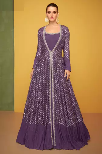 Purple silk blend embroidered   sequins free size top