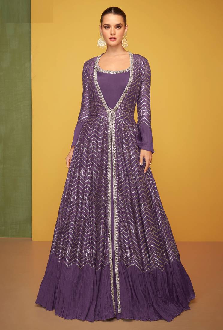 Purple silk blend embroidered   sequins free size top