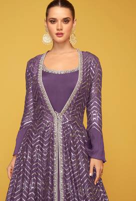 Purple silk blend embroidered   sequins free size top 2