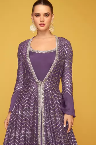 Purple silk blend embroidered   sequins free size top