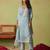 Blue organza thared work embroidery   stone & beads free size suit
