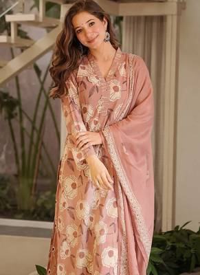 Pink blended cotton printed free size suit 2