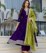 Navy blue silk blend embroidered   sequins free size suit