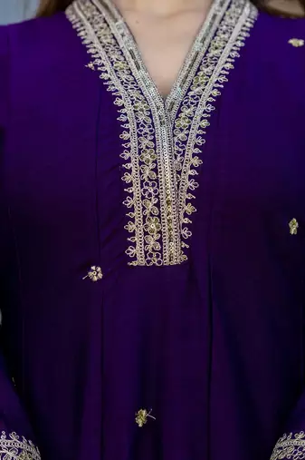 Navy blue silk blend embroidered   sequins free size suit