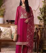 Pink organza zari embroidered   sequins and beads free size suit