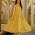 Yellow blended cotton printed free size suit