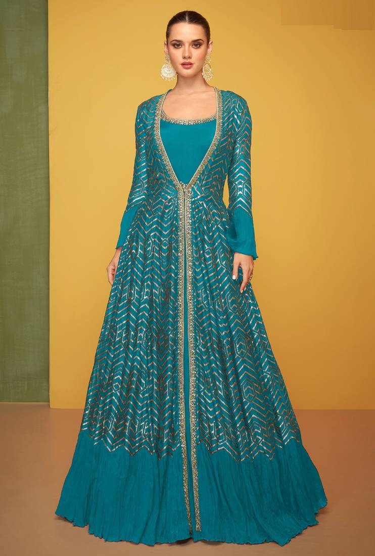 Blue silk blend embroidered   sequins free size top