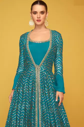 Blue silk blend embroidered   sequins free size top