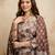 Brown silk blend printed free size suit