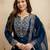 Navy blue silk blend embroidered free size suit
