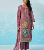 Lavender fancy fabric thread and sequins embroidery free size suit