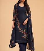 Blue georgette embroidered & sequins zari free size suit