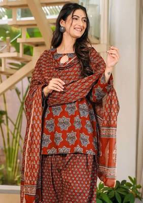 Brown blended cotton digital print free size suit 2