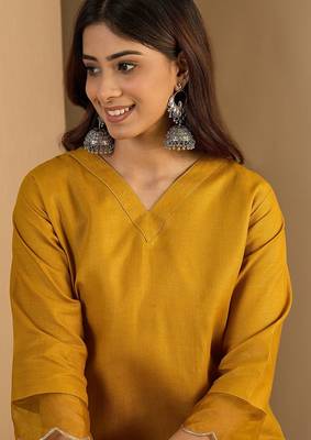 Mustard blended cotton solid free size suit 2
