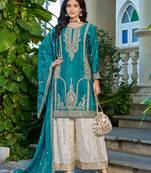 Blue fancy fabric embroidered free size suit