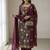 Wine georgette multi thread and sequins embroidery work free size suit