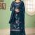 Teal blue georgette embroidered & sequins free size suit
