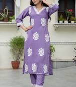 Lilac silk blend floral printed free size suit