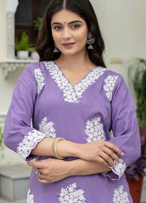Lilac silk blend floral printed free size suit 2