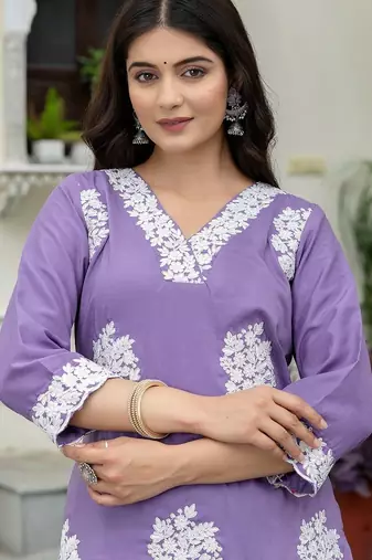 Lilac silk blend floral printed free size suit