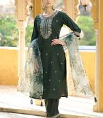 Dark green viscose rayon embroidered free size suit