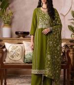 Green organza zari embroidered   sequins and beads free size suit
