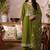 Green organza zari embroidered   sequins and beads free size suit