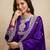 Purple silk blend embroidered free size suit