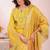 Yellow silk blend embroidered free size suit