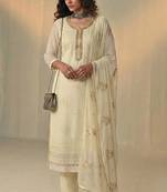 Cream georgette embroidered with multi thread and sequins work along with khatli work free size suit
