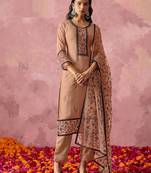 Peach georgette thread embroidery & sequins free size suit