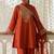 Orange cotton silk zari embroidered & sequins free size suit