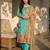 Blue blended cotton embroidered   sequins & printed dupatta free size suit