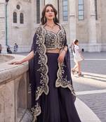 Purple silk blend embroidery & sequins free size suit