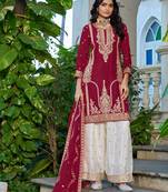 Red fancy fabric embroidered free size suit
