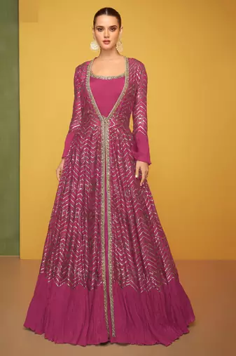 Rani pink silk blend embroidered   sequins free size top