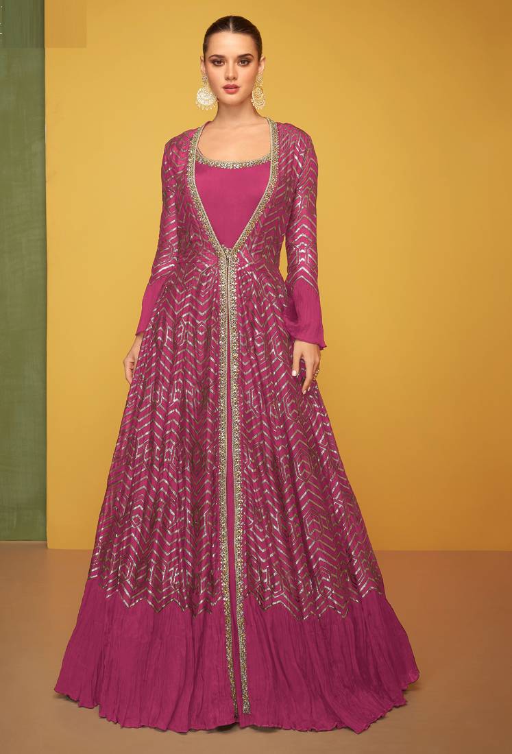 Rani pink silk blend embroidered   sequins free size top