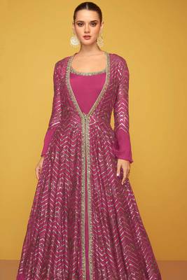 Rani pink silk blend embroidered   sequins free size top 2