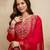 Red silk blend embroidered free size suit