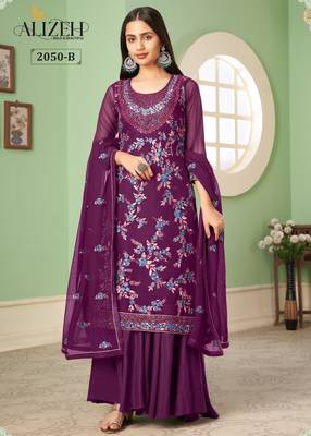 Purple georgette embroidered & sequins free size suit 1
